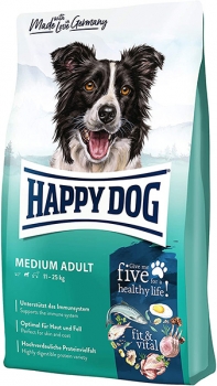 Сухой корм для взрослых собак средних пород весом от 11 до 25 кг Happy Dog Medium Adult 24/13 (птица, лосось, рыба, ягненок, мидии)